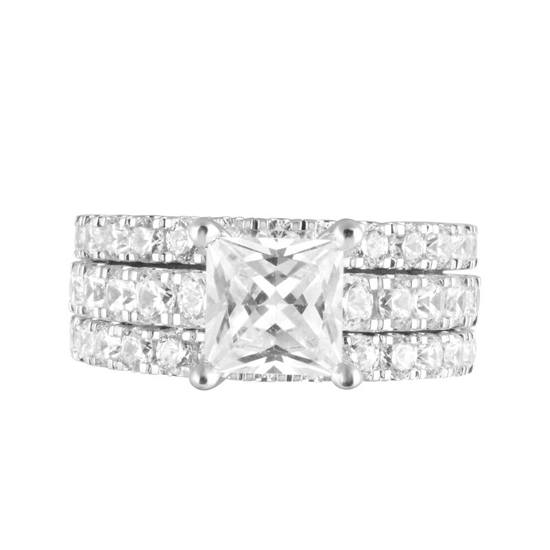 Princess Cut Lab Grown Diamond 5ctw. Three Ring Bridal Set in 14k White Gold image number null